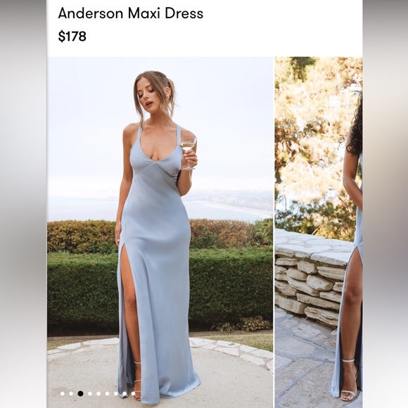 Show Me Your MuMu Anderson Maxi Dress - Steel Blue Luxe Satin - Picture 3 of 9